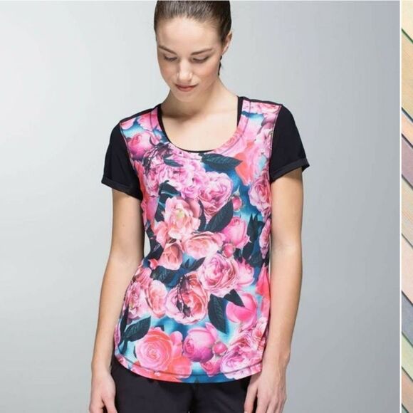 Lululemon Lightened Up Short Sleeve Garden Rose Print Vented Activewear Tee - Picture 1 of 5